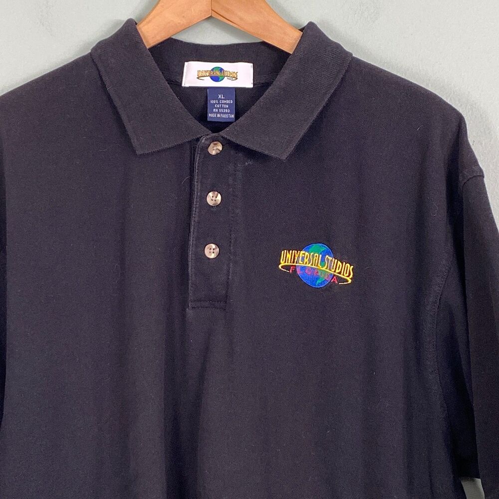 Universal Studios Polo Shirt Cotton Embroidered Mens XL Black Florida Vacation